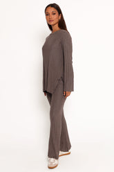 Silvie Long Sleeve Knitted Set - Charcoal Grey